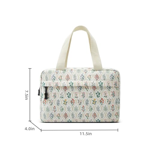 Large Makeup Bag for Women Corduroy Cosmetic bag Make up Bags Zipper Pouch with handle Cosmetic Organizer Toiletry Bag for Travel Storage - color: 18-Multi-Plants