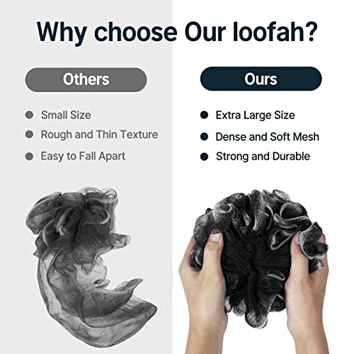 AmazerBath Loofah Sponge, Shower Loofah for Men and Women - Body Scrubber Loofa Set of 3 Classic Black & White Edge, Bath Sponge 60g/PCS - style: Classic Black & White Edge