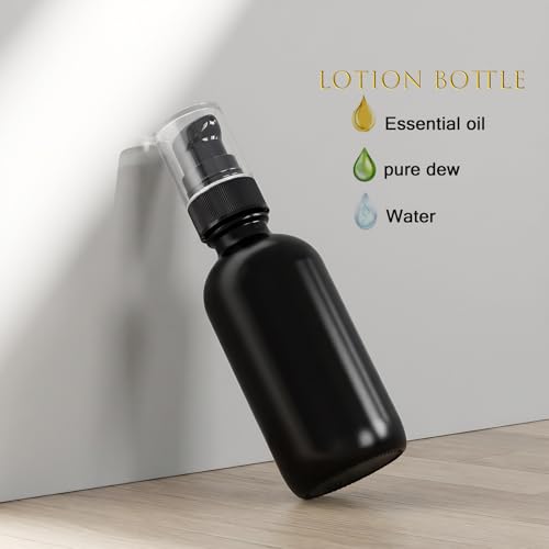 12Pack 2oz Black Glass Pump Bottles, 60ml with Black Pump, Empty Refillable Travel Small Container For Lotion Cream Essentil Oil Shampoo (60mlpumpBLK) - size: 2oz Black Glass