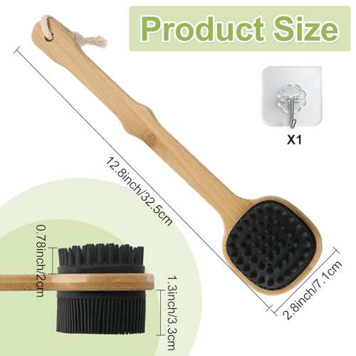 Silicone Back Scrubber for Shower, Stocking Stuffers for Men, Silicone Bath Body Brush Loofah with Long Handle, Dual-Sided Shower Brush for Body, Black Exfoliating Body Scrubber Back Washer with Hook - size: black-1pcs