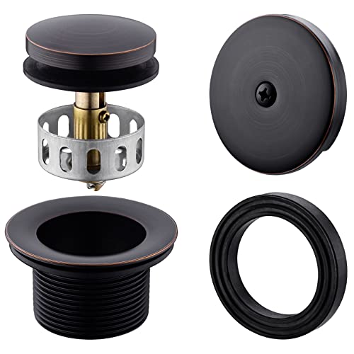Brass Tip-Toe Tub Drain Kit with Basket Strainer and Single Hole Overflow Faceplate, Oil Rubbed Bronze - color: Oil Rubbed Bronze, style: 1-hole
