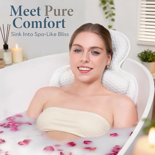 Bath Pillows for Tub, Comfortable Bathtub Cushion for Head and Neck with Soft 3D Mesh Fabric and 54 Non-Slip Suction Cups, Relaxing Tub and Shower Accessories Spa Gift White Standard - color: White, size: Standard