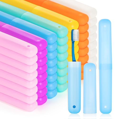 28 Pcs Travel Toothbrush Case Holder Bulk, Portable Toothbrush Container with Breathable Holes, Plastic Toothbrush Cover Protector for Home, Camping, School & Business