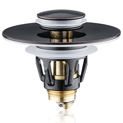 Universal Bathroom Sink Stopper - Bounce Wash Basin Drain Filter, Stainless Steel Pop Up Drain Stopper, 1.25" Bullet Core Sink Stopper, Sink Drain Plug with Anti-Clogging Strainer, Oil Rubbed Bronze - color: Oil Rubbed Bronze, style: Small Cover