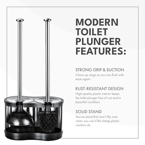 ToiletTree Products Modern Deluxe Freestanding Toilet Brush and Plunger Combo - 5.5" x 9.5" x 18.5" (2 Pack) - style: Combo 2 Pack