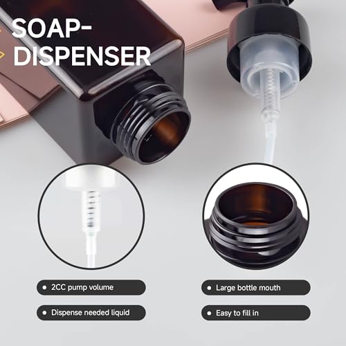 15OZ Foaming Soap Dispenser, 2-Pack Plastic Hand Soap Dispenser, Refillable Leakproof Foam Pump Bottle with Waterproof Labels, for Shampoo, Body Wash - color: Brown, size: 450ML