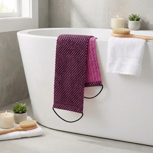 Yiclick Dual-Textured Exfoliating Washcloth Towel - Back Scrubber for Use in Shower Bath, Exfoliating Body Scrubber Exfoliator, Japanese Exfoliate Loofah Lufa Sponge Wash Cloth for Women Men - color: Magenta