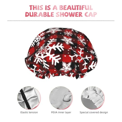 Christmas Snowflakes Shower Cap For Women Reusable Waterproof Double Layers Bath Cap Hair Protection Elastic Ladies Spa Salon Shower Hat - color: Christmas Snowflakes