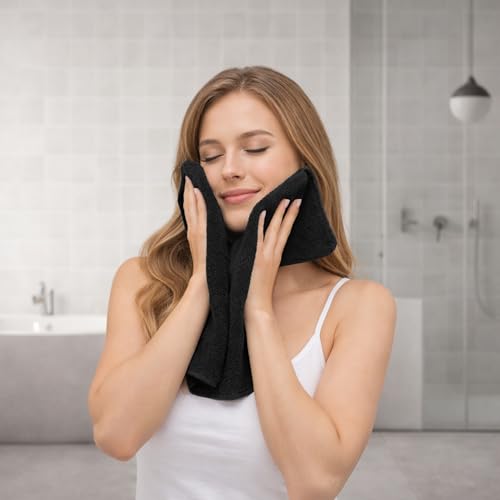 RIVERSIDE Pack of 8 Towels Set, 2 Large Bath, 2 Hand, 4 Face Washcloths, 100% Cotton Hotel Quality, Super Soft, Quick Dry, Highly Absorbent Perfect for Bathroom, Black - color: Black, size: Towel Set (PK 8)