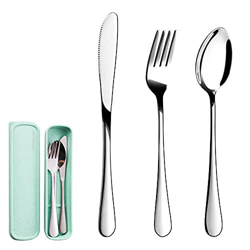 SAOSHYPEI Portable Utensils Set with Case, 4-Piece Stainless Steel Reusable Silverware Set, Travel Flatware Cutlery Set for Camping, Lunch Box, Office, Picnic, Dishwasher Safe - color: Silver1