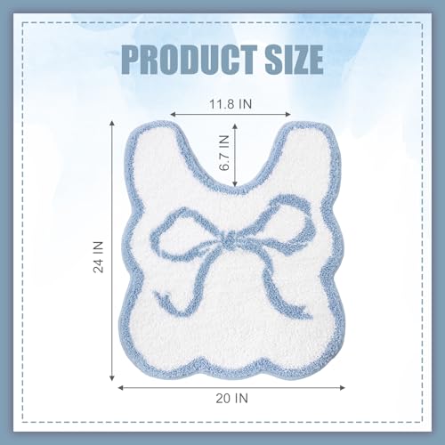HunnmingRe Blue Bow Bathroom Rug Bow Toilet Rugs 24 x 20 Inches U Shaped Luxury Scalloped Bathroom Decor Non Slip Cute Microfiber Soft Plush Bath Mat Coquette Stuff for Toilet Back to School Shower - color: Blue, size: 24 x 20 Inches