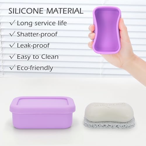 AIDIMMING Leak Proof Silicone Travel Soap Case with Drain Pad, Compact Bar Soap Container with Lid, Portable Soap Holder for Standard Bar Soap & Handmade Soap, Travel Camping Gym (Light Purple) - color: Light Purple