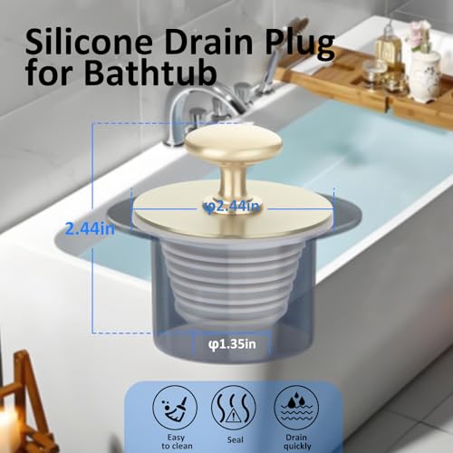 Bathtub Drain Stopper,Tub Silicone Stopper,Bathtub Drain Replacement Accessories,Suitable for Bathtubs,Sinks,Washbasin Drain Ooutlet Rubber Drain Stopper (Gold) - color: Gold