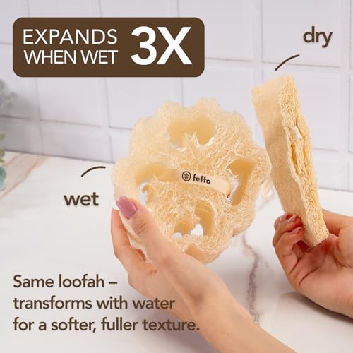 Loofah Sponge for Body Scrub, Exfoliating Body Scrubber & Loofah with Handle, Exfoliating Pads, Loofah for Women, Men & Kids (2 Count,1 Pack, Natural Cut) - color: Natural