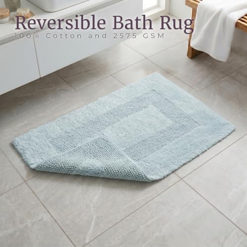 Cotton Bath Mat Set- 2 Piece 100 Percent Cotton Mats- Reversible, Soft, Absorbent and Machine Washable Bathroom Rugs By Lavish Home (Seafoam) - color: Seafoam