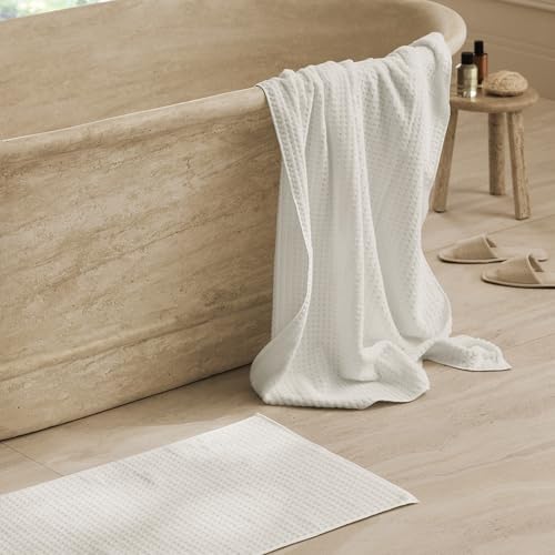 BOLL & BRANCH Turkish Waffle Bath Mat - White - 100% Organic Turkish Cotton - Soft Absorbent Quick Dry Luxury Bathroom Mat with Waffle Weave Texture - Spa Inspired Comfort - color: White, style: Waffle
