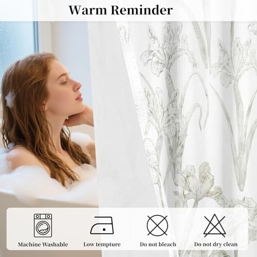 No Hook Floral Shower Curtain with Snap in Fabric Liner, Botanical Shower Curtains for Farmhouse Bathroom, Mesh Top Window and Waterproof Washable, 71x74 Inch - color: Botanical-b