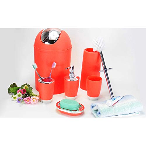 6Pcs Bathroom Accessory Tumbler Toothbrush Holder Bin Soap Dish Dispenser (Red) - color: Red
