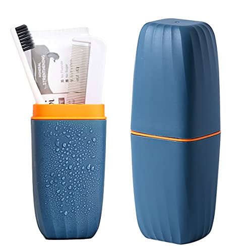Travel Toothbrush Cup Case,Toothbrush Holder with Cover Travel Toothbrush Containers Portable Toothpaste Storage Toothbrush Case and Carrier for Camping School Business Trip Bathroom (Dark blue) - color: Dark blue