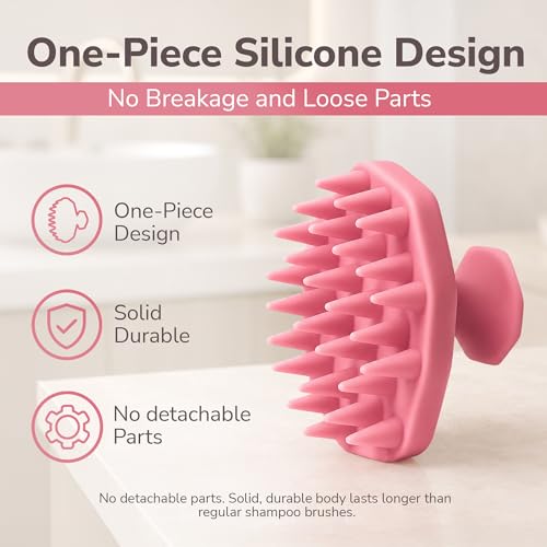 SILKLE Scalp Massager Shampoo Brush – Silicone Scalp Scrubber for Hair Growth & Dandruff Removal, One-Piece, Non-Slip Handle, Soft Bristles, Wet/Dry Shower Scalp Exfoliator for All Hair Types – Pink - color: Pink