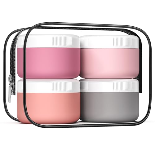 kuangre Travel Containers for Toiletries, Silicone Cream Jars BPA-Free, Leak-proof 2oz Travel Size Containers, Portable Size Silicone Jars with Lid for Cosmetic Face Hand Body Cream (4 Pack) - color: Pink, size: 2 Ounces