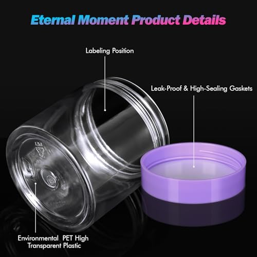 Eternal Moment 36 Pack 4 OZ Plastic Jars Round Clear Cosmetic Container Jars with Purple Lids, Perfect for Lotion, Slime，Cream, Ointments, Makeup, Eye Shadow, Samples, Pot, Travel Storage - color: Purple Lid, size: 4 Ounce