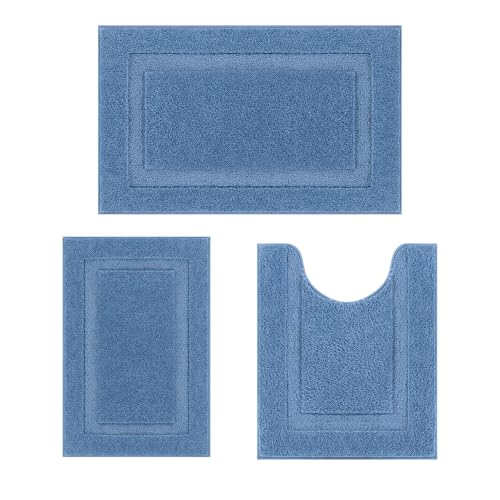 SHACOS Blue Bathroom Rugs Sets 3 Piece Small Bath Mat U Shaped Toilet Rug | 20x32+ 16x24+ 20x24, Soft Fluffy Microfiber Bath Rugs Set, Non Slip Washable Absorbent Bathroom Floor Mats Carpet Shower Rug - color: Blue, size: 16"x24"+ 20"x32"+U Shape 20"x24"