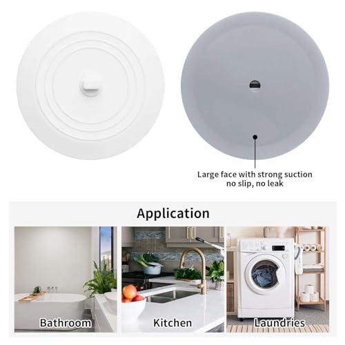 Vaincre 2PCS Bathtub Drain Stopper - 5" Silicone Kitchen Bathroom Hair Water Shower Stopper, Bathtub Drain Plug, Universal Flat Suction Shower Kitchen Cover, Bathroom Laundry Accessories - color: Grey+white