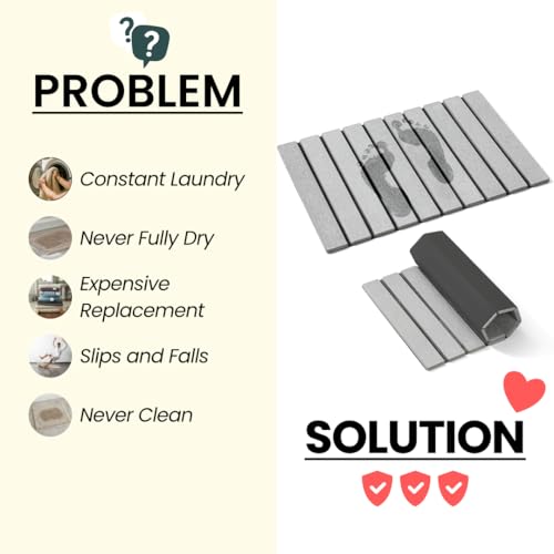 MophonicHome Extra Long Foldable Stone Bath Mat 32 x 15 - Diatomaceous Earth Shower Mat, Non-Slip Quick-Dry Stone Bath Mats for Bathroom, Super Absorbent, Compact Design, Easy to Clean, Light Grey - color: Extra Long Light Gray
