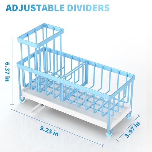 Cisily Sponge Holder for Kitchen Sink, Sink Caddy Organizer with High Brush Holder, Kitchen Countertop Organizers and Storage Essentials, Rustproof 304 Stainless Steel (Blue, 9.25″) - color: Blue - 9.25″