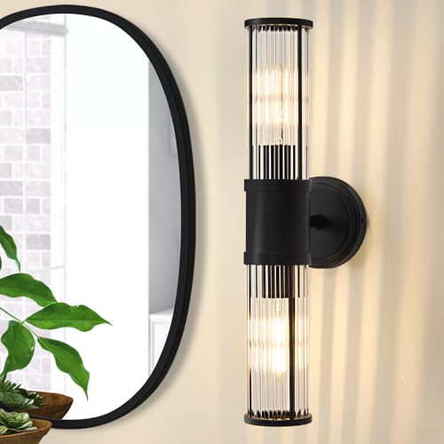 Black Wall Sconce Bathroom Vanity Light Fixtures for Mirror, Modern Wall Light with Glass Rod Shade for Bathroom, Bedroom, Hallway, Living Room - Bulb Not Included - color: Black-Glass Rod