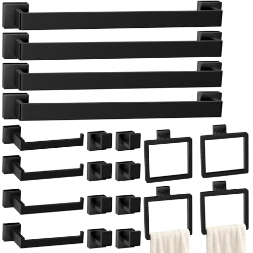 20-Pieces Matte Black Bathroom Accessories Set, Stainless Steel Bathroom Hardware Set, Towel Racks for Bathroom Wall Mounted 24 Inch Bath Towel Bar Set. - color: Matte Black, size: 24inch 20 Pieces