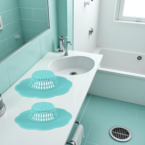 2Pcs Blue Hair Catcher Silicone Hair Stopper Shower Drain Covers Easy to Install and Clean Suit for Bathroom Bathtub and Kitchen Bathroom Sink and Bathtub Accessories