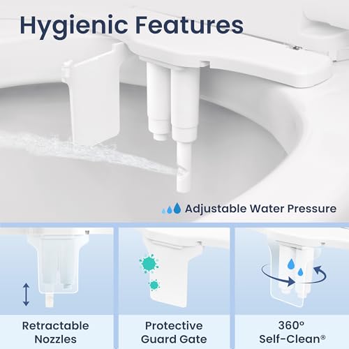 LUXE Bidet NEO 185 Plus - Dual Nozzle, Non-Electric Bidet Attachment for Toilet Seat, Patented Slide-In Install, 360° Self-Clean, EZ-Lift to Clean, Feminine & Rear Wash (Rose Gold) - color: Rose Gold