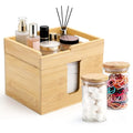 Bamboo Disposable Face Towel Holder with 2 Glass Jars - Open-Top Skincare Organizer for Facial Cleansing Wipes & Beauty Essentials - Bathroom Countertop Vanity Organizer - color: Face Towel Holder With 2 Glass Jars