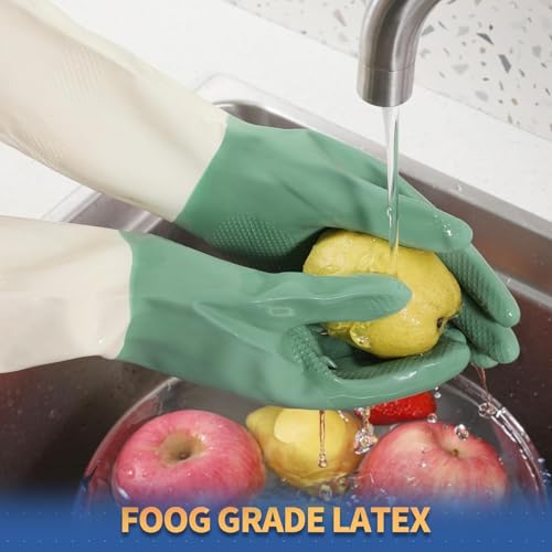 Latex Cleaning Gloves, Heavy Duty Dishwashing Gloves, Reusable Large Gloves for Kitchen, Bathroom, Gardening, Working, Pet Care