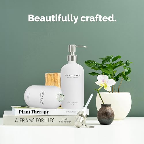 Vine Creations White Glass Soap Dispenser Set, Dish Soap and Hand Soap Dispenser Set with Stainless Steel Pump, 16 oz Glass Dispensers for Kitchen or Bathroom Decor (Matte White Bottle/Silver) - color: White Bottle / Silver Pump