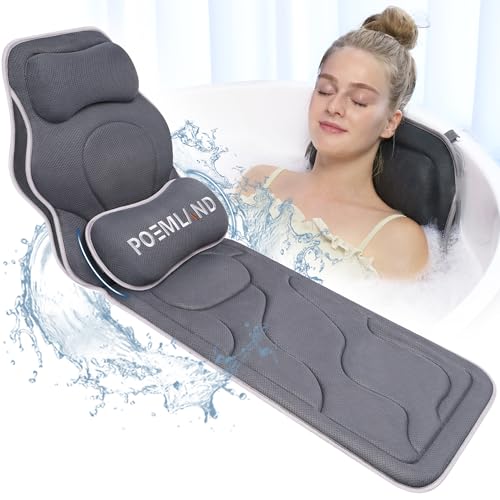 Poemland Full Body Bath Pillow for Tub - Extra Long & Thick Tub Pillow with Head, Back & Lumbar Support, 168 Non-Slip Suction Cups, Soft 5D Mesh Spa Cushion, Fits All Tubs-Gift for Soaking(Gray) - color: Gray