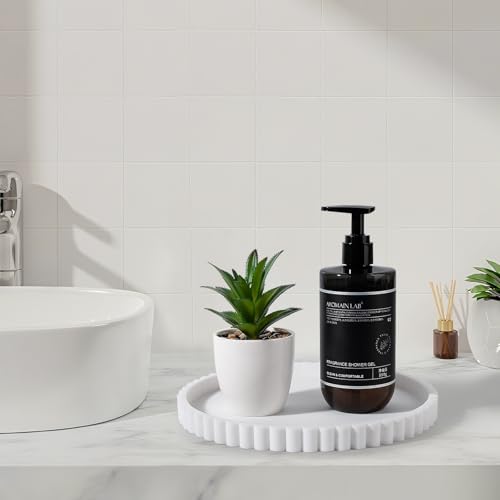 Round Bathroom Tray Silicone Kitchen Counter Decor Vanity Organizer Decorative Coffee Table Tray for Perfume, Candle, Soap Dish, 9 Inch, White - color: White, size: 9"