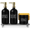 Kitchen Soap Dispenser Set, 16.9 fl oz Hand and Dish Soap Dispensers with Tray, Black and Gold Kitchen Soap Dispenser Set with Sponge Holder, Instant Dry Tray, Gold&Black - color: Black Bottle+gold Pump