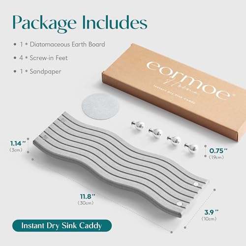 Water Absorbing Stone Tray for Sink, Diatomite Drying Stone for Kitchen Bathroom Counter, Decorative Raised-Feet Vanity Tray, Sink Caddy Organizer for Dish Soap & Sponge Holder [Grey, 12'' x 4''] - color: Light Grey, size: 12" x 4" x 1.1"