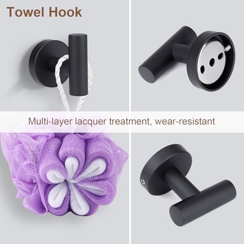 4-Piece Matte Black Bathroom Accessories Hardware Set,Include Double Post Pivoting Toilet Paper Holder,Towel Ring and 2 Towel Hooks - color: Matte Black a