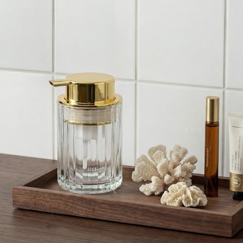 Amolliar Foaming Soap Dispenser, Plastic Pump Clear Glass Soap Dispenser, 8OZ Refillable Hand Soap Dispenser for Bathroom, Kitchen, Shower, Soap Pump Bottle for Liquid or Lotion Dispenser(Gold 2 Pack) - color: Gold