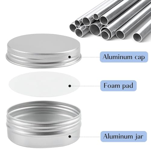 TUZAZO 48Pack 2 Oz Aluminum Tin Cans with Screw Lid and Labels, Refillable Travel Sized Cosmetic Containers Small Tins for Salves, Lotion Bars, Beard Balms, Candles - size: 2oz*48