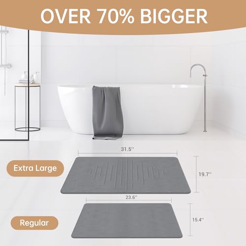 THMINS 2 Pack Extra Large Stone Bath Mat, 32''x20'' Non-Slip Diatomaceous Earth Stone Bath Mat, Super Absorbent Quick Drying for Bathroom, Easy to Clean