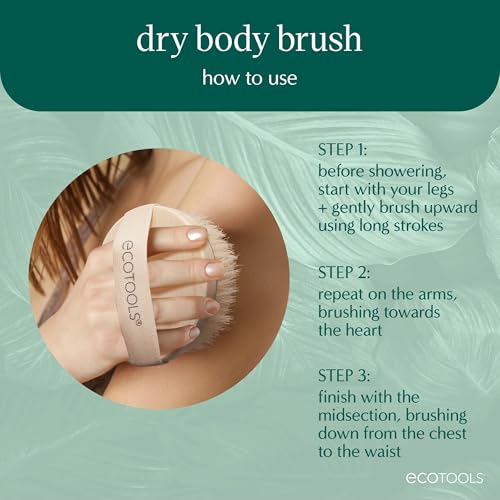 EcoTools Dry Body Brush, Cruelty-Free Bristles Exfoliate & Smooth Skin, Dry Brushing Removes Flaky Skin, May Help Improve Circulation & Tone, Eco-Friendly Skincare Tool, Vegan & Cruelty-Free, 1 Count - color: No Color, size: 1 Count (Pack of 1)