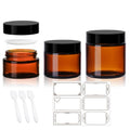 3 Pack Amber Glass Jars with lids, 4 oz, 2oz and 1 oz, Reusable Sample Jars | Small Cosmetic Containers with Inner Liners, Leak-Proof Travel Jars for Lotions, Scrubs, and Candle Making, Labels & Spatulas - color: Amber-1-3oz-3pcs