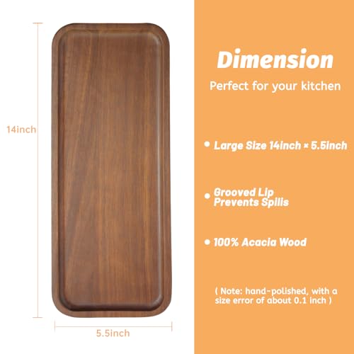 Acacia Wood Serving Platters and Trays - 14" x 5.5" Wooden Mini Charcuterie Boards, Small Cheese Board, Rectangle Wooden Tray for Kitchen Counter, Bathroom, Home Decor, Party (3, 14"X5.5") - size: 14" x 5.5"