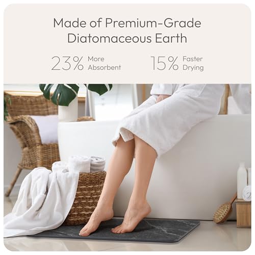 Stone Bath Mats for Bathroom - Diatomaceous Earth Bath Mat, Quick-Dry Bath Stone Mat & Large/Small Stone Shower Mat, Anti-Slip 100% Natural Stone Bathmat, 2 Stone Mats (Black Marble) - color: Black Marble