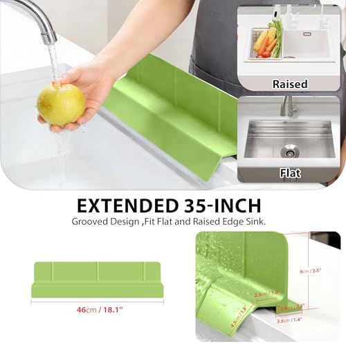 18Inch Sink Splash Guard – Extended Length & Tall Silicone Kitchen Sink Splash Guard with Overhang Drainage Design & Strong Suction Cups for Countertop(Green, 18''x3.5'') - color: Green, size: 18''x3.5''